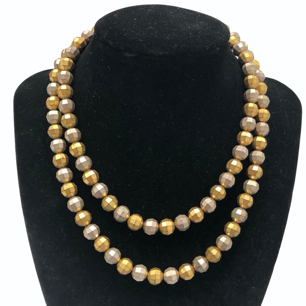 GOLD & SILVER FACETED BEAD NECKLACE 31" LONG